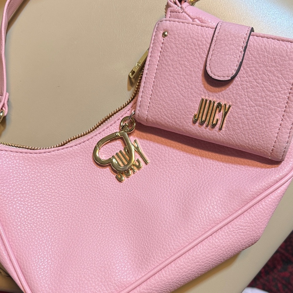 Juicy Couture Light Pink Shoulder Bag with Gold Accents & matching wallet